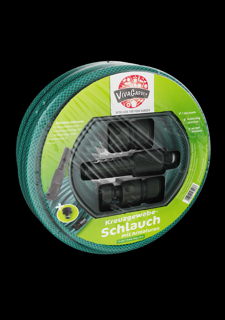 VIVAGARDEN Kreuz-Gewebeschlauch 1/2 Zoll+Armaturen 20m